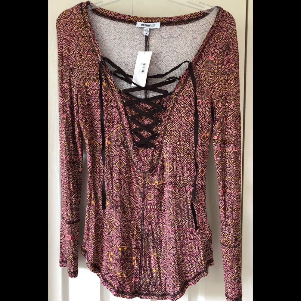 William Rast print lace-up top